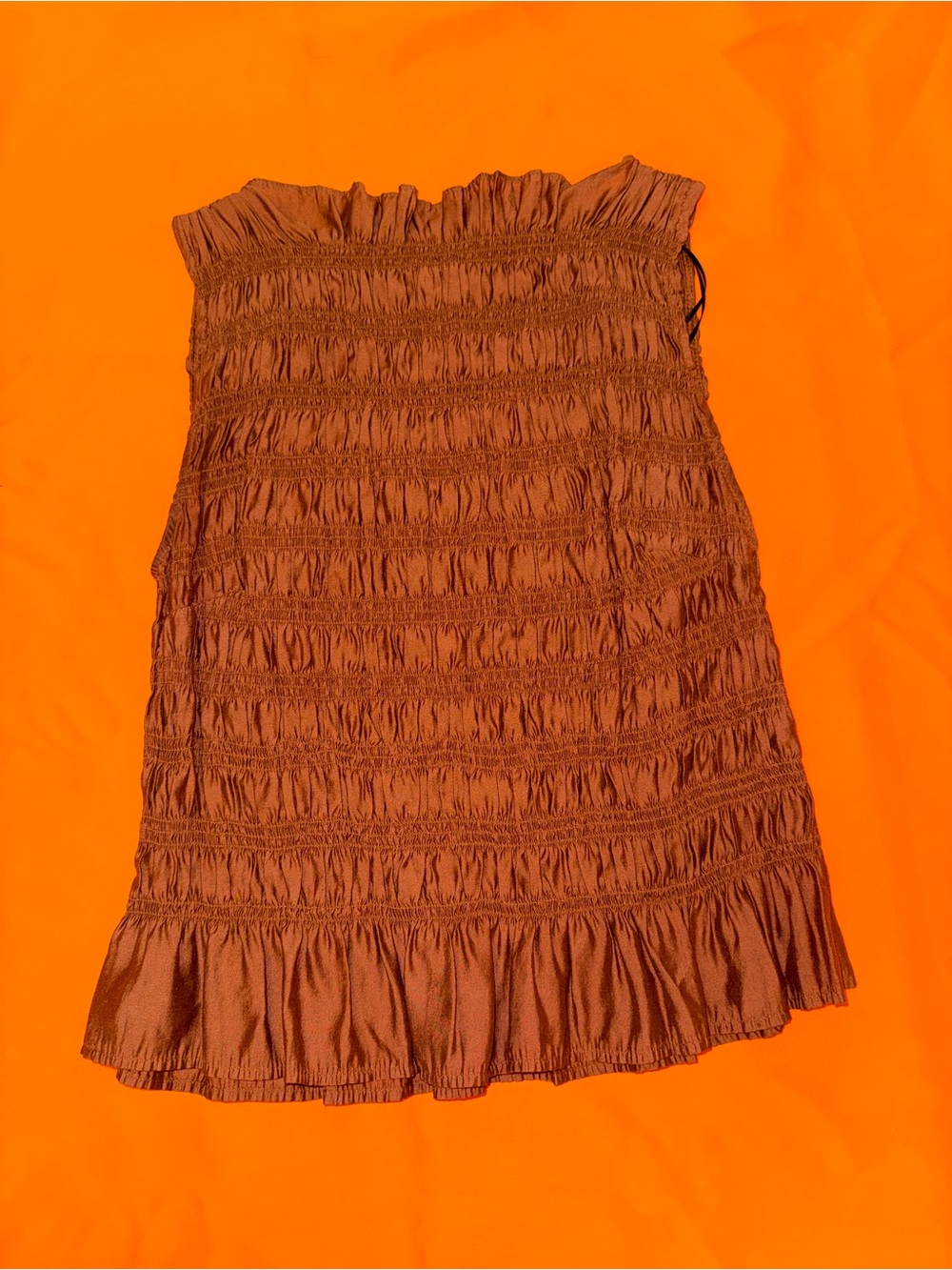 H&M Brown Smocked Mini Dress with Ruffle Hem